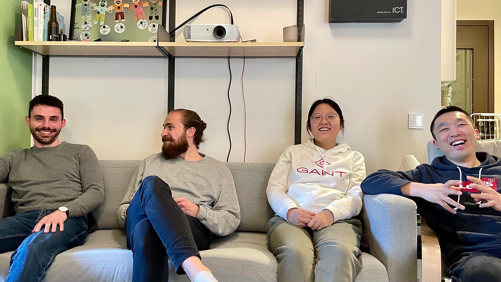 The four of five students staying at the co-living in KTH Live-in Lab.